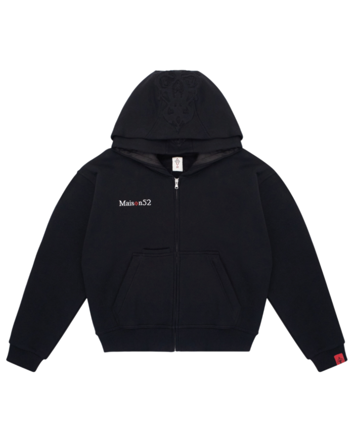 BLACK DOUBLE HOOD ZIP UP