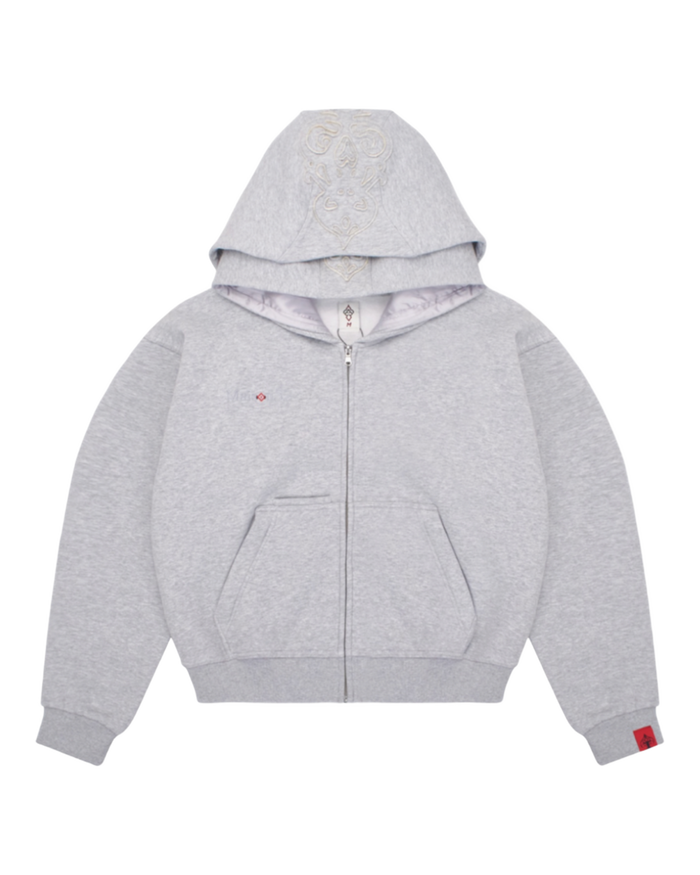 Grey Double Hood Zip Up