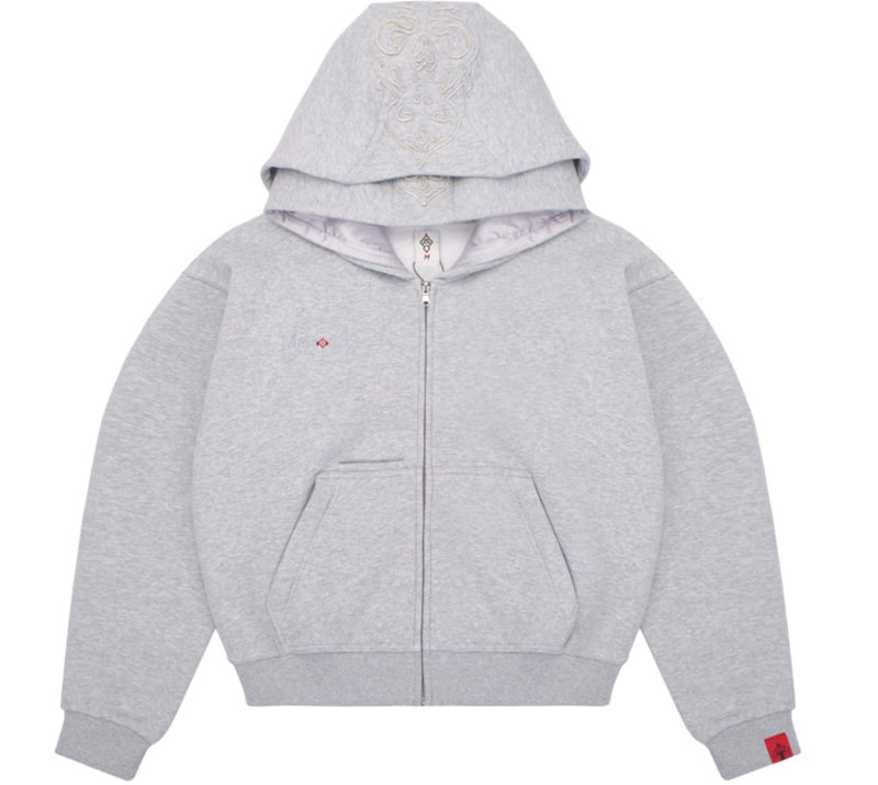 GREY DOUBLE HOOD  ZIP UP