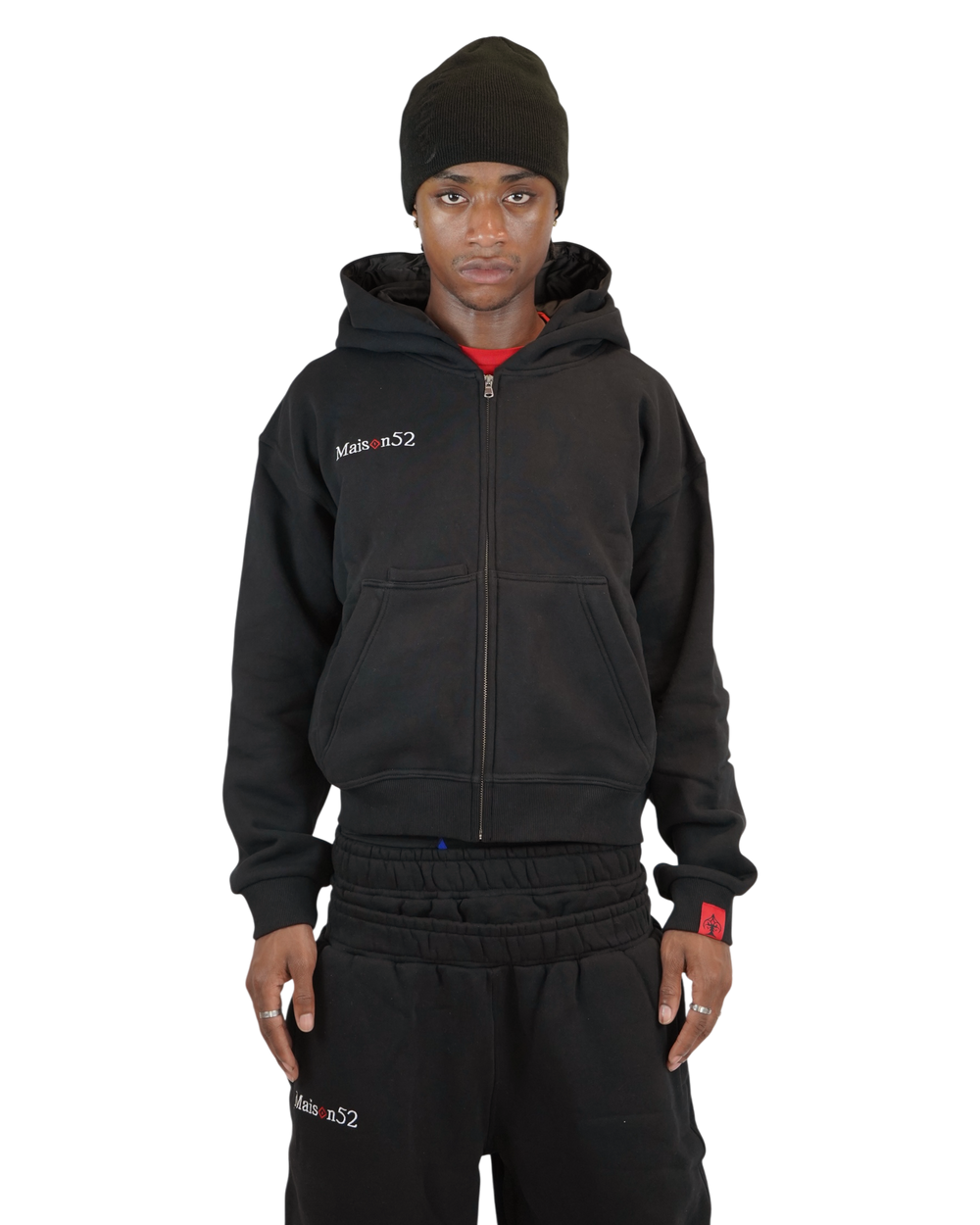 Tracksuit noir Maison52 porté, modèle 1m83 taille M