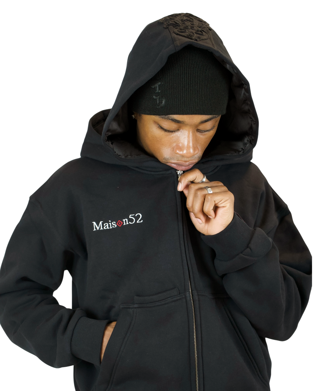 Tracksuit noir Maison52 porté, modèle 1m83 taille M