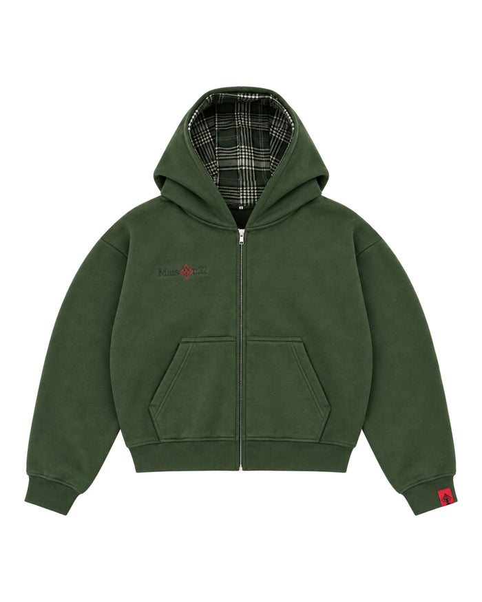 Double-Hooded Zip Green