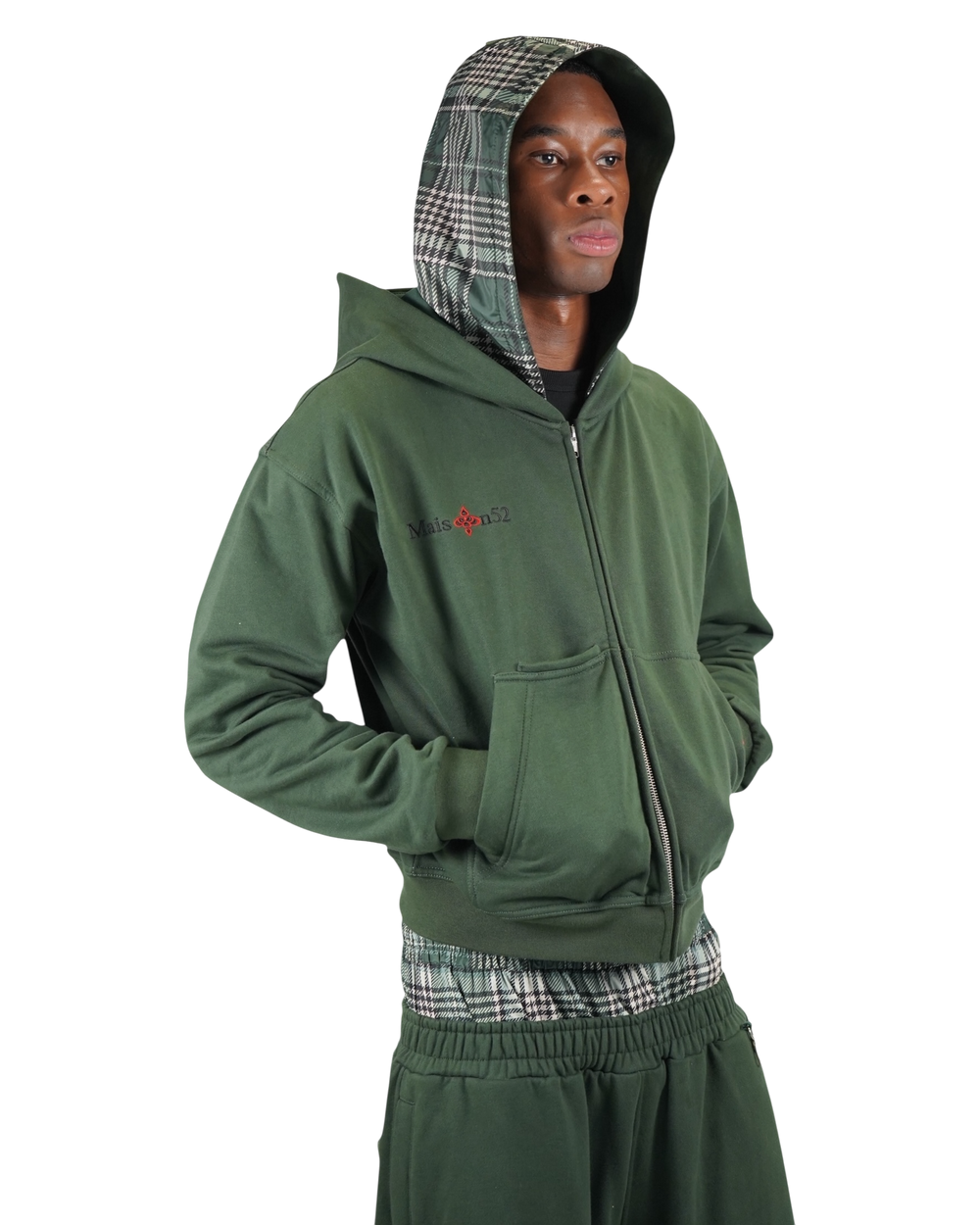 Double-Hooded Zip Green